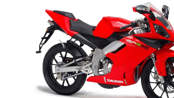 Derbi GPR 50 Racing In Red Side Pose And Whte Background